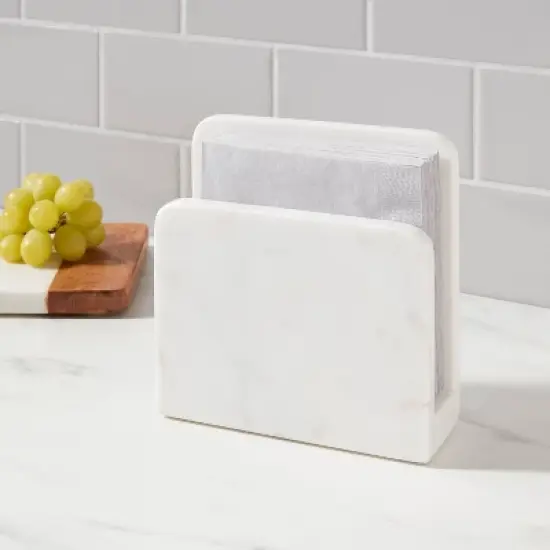 Marble Napkin Holder Off-White - Threshold&trade;: Tabletop Kitchen Holder, Spot Clean, 6"x2", 3.96 lbs image {1}