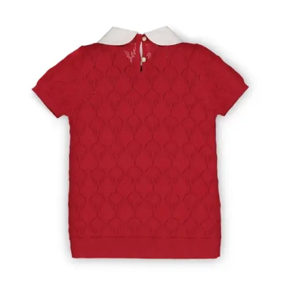 Hope & Henry Girls' Organic Cotton French Look Short Sleeve Sweater with Collar, Infant image {2}