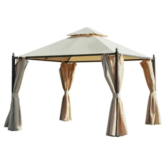 Outsunny 10' x 10' Steel Outdoor Patio Gazebo with Polyester Privacy Curtains, Two-Tier Roof for Air, & Large Design image {3}