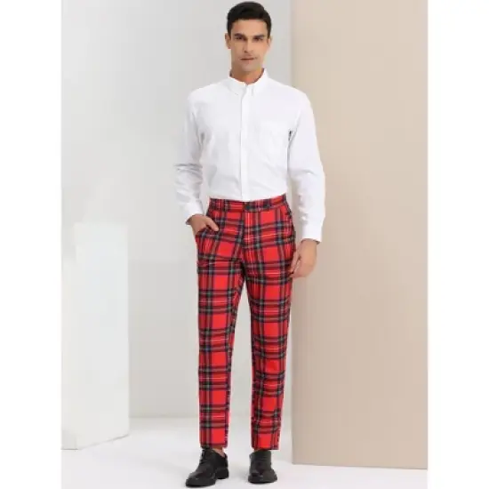 Lars Amadeus Men's Plaid Flat Front Business Dress Suit Pants image {2}