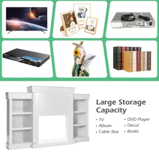 Costway 70'' Fireplace TV Stand Modern Media Entertainment Center Bookcase White\Black image {5}