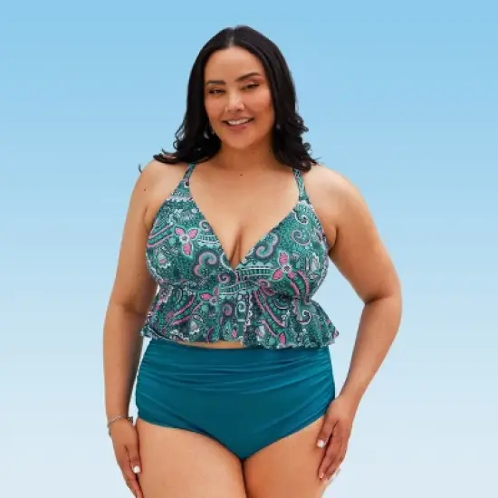 Women's Plus Size Paisley Ruffled Tankini Top - Cupshe image {4}