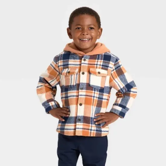 Toddler Boys' Long Sleeve Flannel Hoodie Jacket - Cat & Jack&trade; Orange image {3}