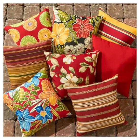 Set of 2 Kinnabari Stripe Outdoor Square Throw Pillows - Kensington Garden image {2}
