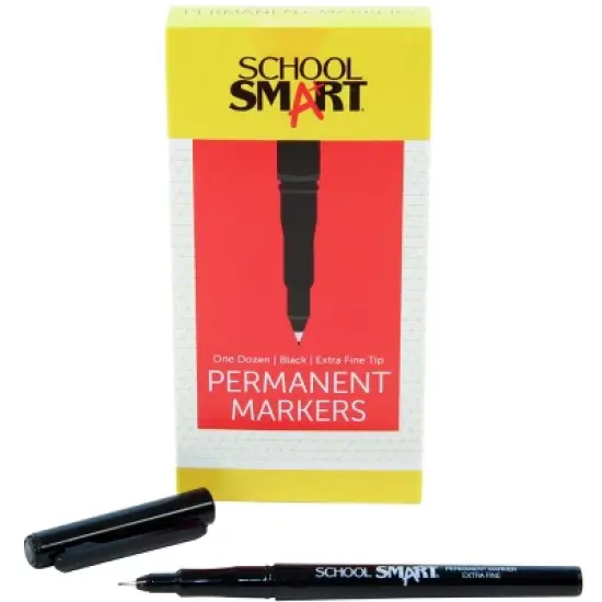 School Smart Permanent Markers, Extra Fine Tip, Black, Pack of 12 image {2}