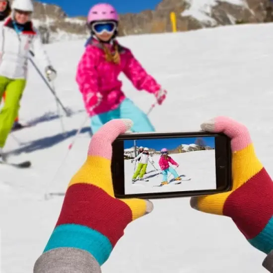 Fosmon Touchscreen Gloves, Winter Knit Gloves with Touch screen Fingers for Men & Women, Superb Accuracy on 3 Conductive Fingertips - Rainbow image {3}