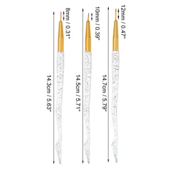 Unique Bargains Nail Art Brushes 3 Pcs Nail Design Tools Kit Nail Liner Brush Gold Tone Handle image {3}