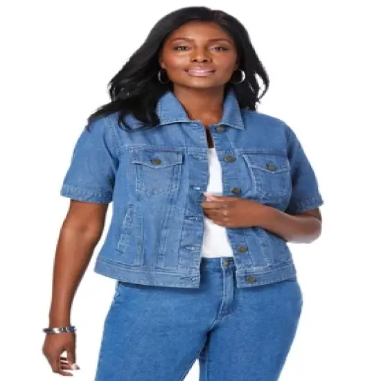 Jessica London Women&rsquo;s Plus Size Short Sleeve Denim Jacket image {3}