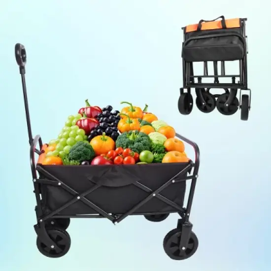 Mini Folding Wagon Garden Shopping Beach Cart (black+yellow) image {3}