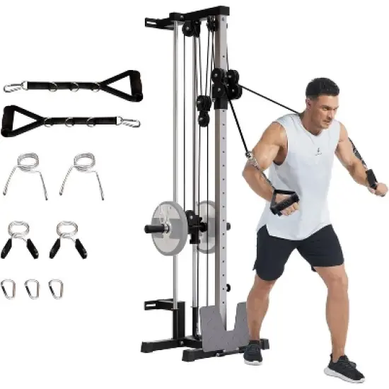 Wall Mount Cable Machine, LAT Pulldown With 19 Positions Dual Pulley System, Cable Crossover With Adjustable Footplate, Weight Workout Equipment image {7}