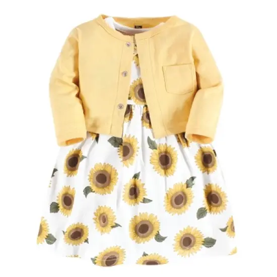 Hudson Baby Infant Girl Cotton Dress and Cardigan Set, Sunflower image {14}