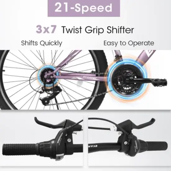 VASIP "24" Mountain Bike for Teens/Students: 21-Speed, Front Suspension, V-Brakes & Twist Shifter - Perfect Commuter & School Bike image {2}