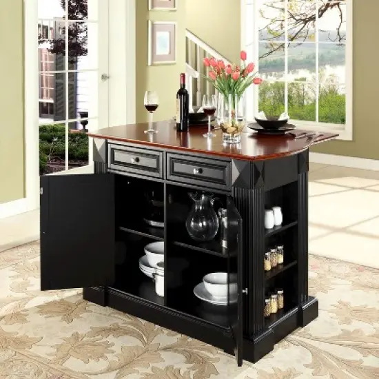 Drop Leaf Breakfast Bar Top Kitchen Island - Black - Crosley image {7}