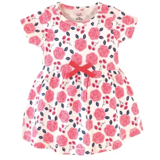 Touched by Nature Baby and Toddler Girl Organic Cotton Short-Sleeve Dresses 2pk, Coral Rose image {2}