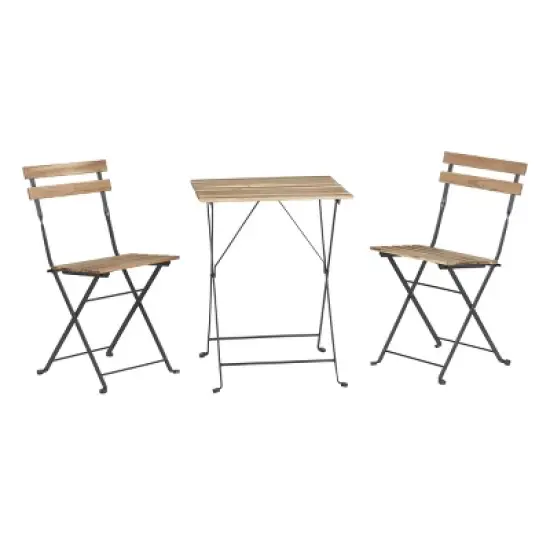 Folding Patio Bistro Set &ndash; 3-Piece Acacia Wood and Steel Caf&eacute; Table and Chairs for Porch, Deck, Garden, or Balcony Furniture by Lavish Home (Brown) image {7}
