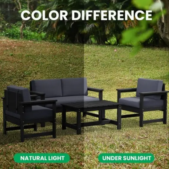 Hyleory HDPE 4-Piece Outdoor Sofa Set with Cushions, Conversation Set Including One Loveseat, Two Accent Chairs and a Coffee Table image {8}