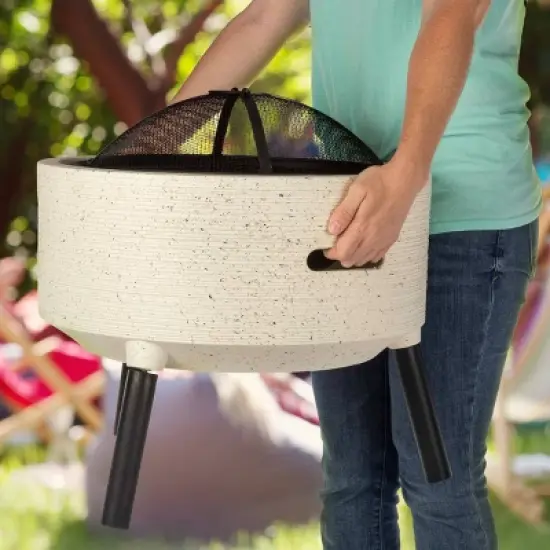 Pure Garden 21" Magnesium Oxide Round Outdoor Fire Pit Set Light Gray: Includes Poker & Cover, Easy Assembly image {3}