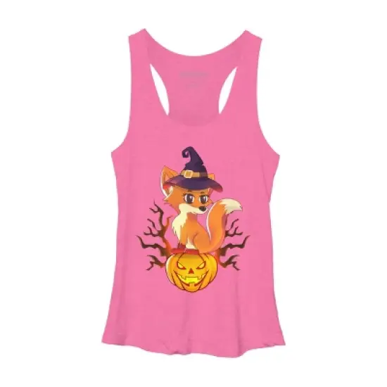 Women's Design By Humans Cute Witch Fox With Jack O Lantern Halloween Shirt By thebeardstudio Racerback Tank Top image {5}