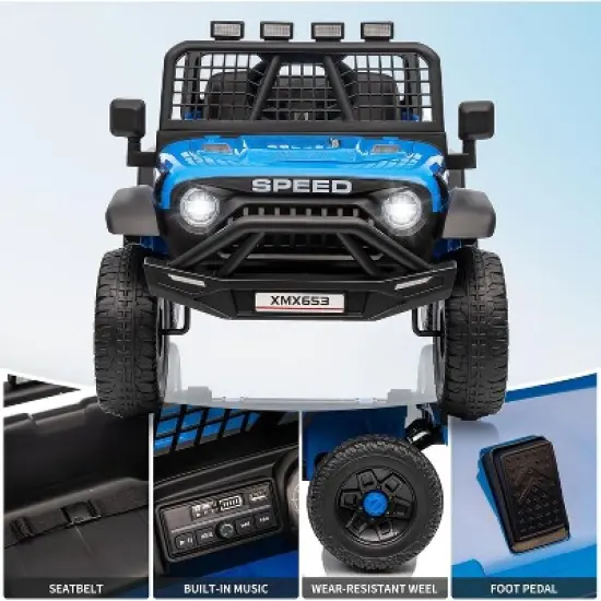12V Kids Electric Ride-On Truck - Parent Remote Control, 3 Speed Settings, LED Lights & Music Player for Children Ages 3-6 Years image {7}