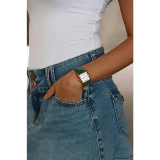 Peugeot Women's Tank Watch Roman Dial Green Strap image {4}