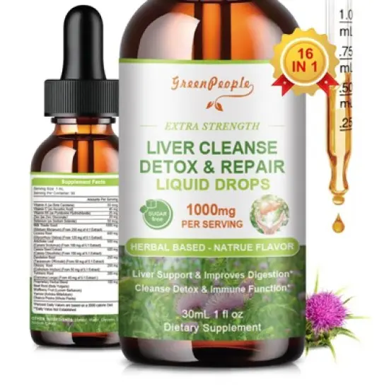 GreenPeople Liver Cleanse Detox Drops - with Milk Thistle Silymarin, Artichoke & Dandelion - 16x Potent Herb Nutrients - 1 Fl.Oz image {9}