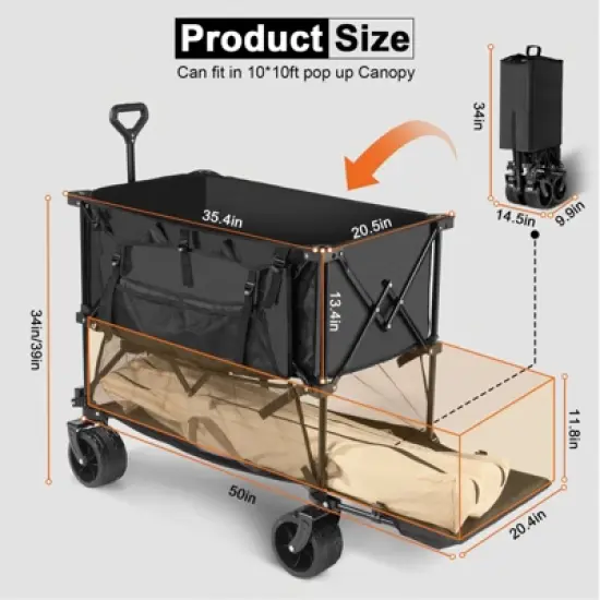 SUGIFT Heavy Duty Double Decker Collapsible Folding Wagon Cart with 360&deg; Wheels, and Extra Storage &ndash; for Sports, Garden, Camping & Shopping image {3}