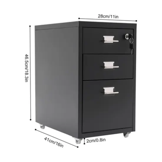 YIYIBYUS Vertical File Cabinet, Metal Mobile File Cabinet with Lock, Black image {2}