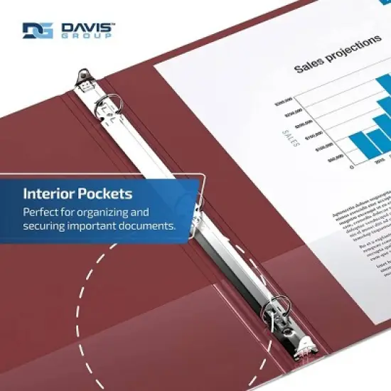 Davis Group 6pk 1" Premium Economy Round Ring Binders Burgundy: Hard Cover, 200 Sheet Capacity, 2 Pockets, Polypropylene image {5}