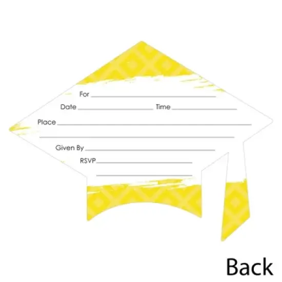Big Dot of Happiness Yellow Graduation Party Invitations - Shaped Fill-In Invite Cards with Envelopes - Set of 12 image {2}