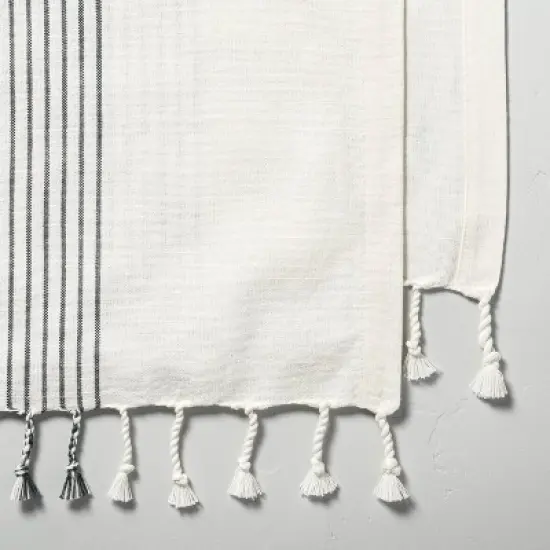 Core Stripes Twisted Fringe Oversized Table Runner Blue/Cream - Hearth & Hand&trade; with Magnolia image {2}