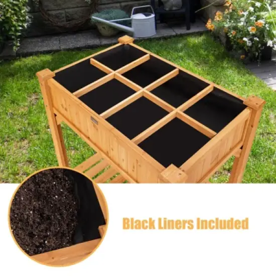 Tangkula Outdoor 8 Grids Raised Garden Bed Elevated Planter Box Kit w/Liner & Shelf for Backyard Patio image {7}