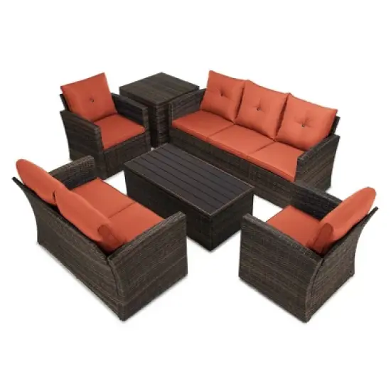 6pc Wicker Outdoor Conversation Set with Cushions - Orange - EDYO LIVING image {1}