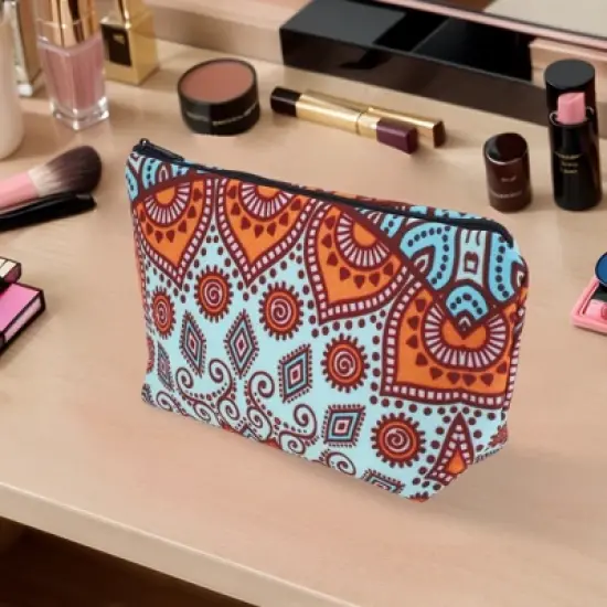 Unique Bargains Flower Printed Makeup Bag Green 1 Pc image {4}