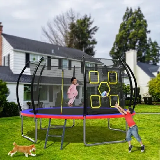 APRILSOUL 14FT Trampoline with Enclosure Recreational Trampolines with Ladder, ASTM Approval Outdoor Trampoline for Kids image {2}