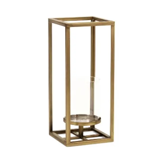 HomeRoots 13" Gold And Clear Metal And Glass Tabletop Candle Holder image {5}