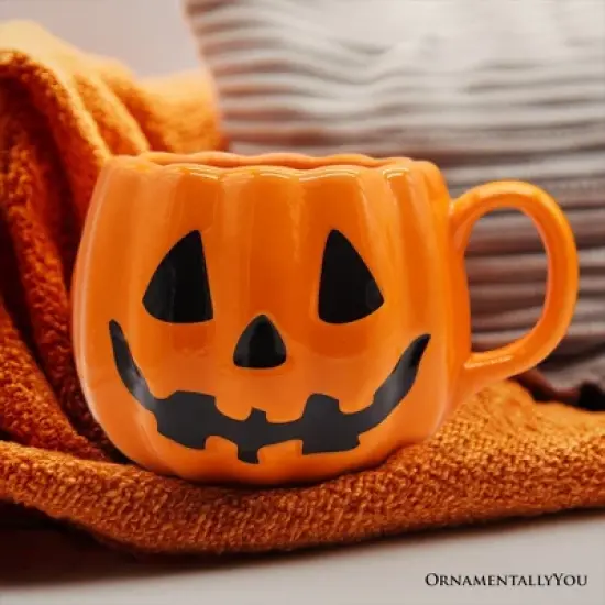 Classic Jack O' Lantern Ceramic 4" Pumpkin Mug, Halloween Drinkware and Fall Decor| OrnamentallyYou image {3}