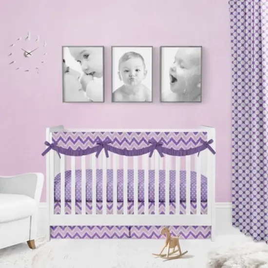 Bacati - Mix n Match Chevron/Dots Long Crib Rail Guard Cover Purple image {6}