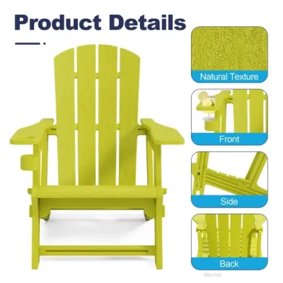 FURNIinspire Patio Accent Chairs Outdoor Folding Chairs Adirondack Chair, Portable Chair With Handles For Beach, Backyard, Yellow, 31.4"*29.6"*36.4" image {4}