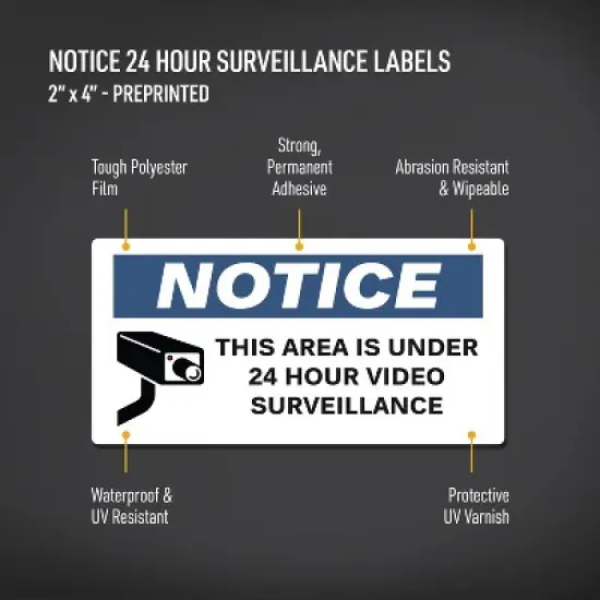 Avery 24 Hour Video Surveillance Notice Labels, Waterproof, UV Resistant, Preprinted, 2" X 4", 20 Labels image {1}