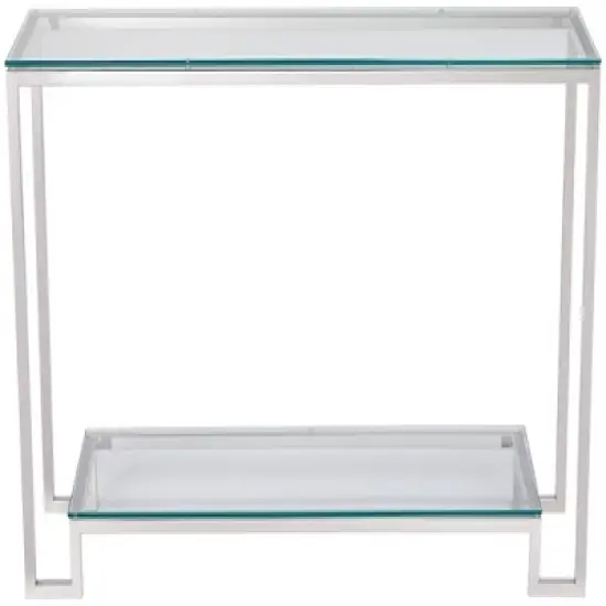 55 Downing Street Modern Chrome Stainless Steel Rectangular Console Table 47 1/2" x 13 3/4" Silver Tempered Glass Tabletop for Living Room Entryway image {3}