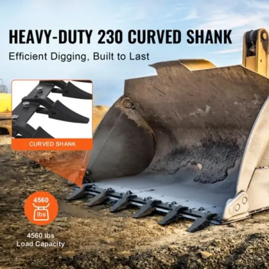 VEVOR Bucket Tooth Bar, 48'', Heavy Duty Tractor Bucket 6 Teeth Bar for Loader Tractor Skidsteer, 4560 lbs Load-Bearing Capacity, Black image {2}