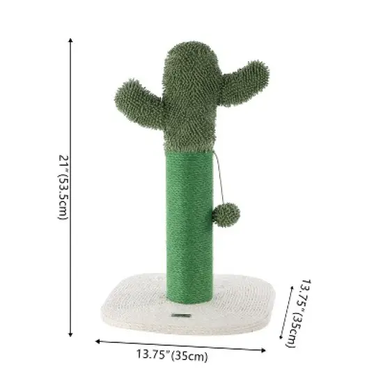 Pecos Modern Jute Cactus Cat Scratching Post with Fuzzy Toy image {3}