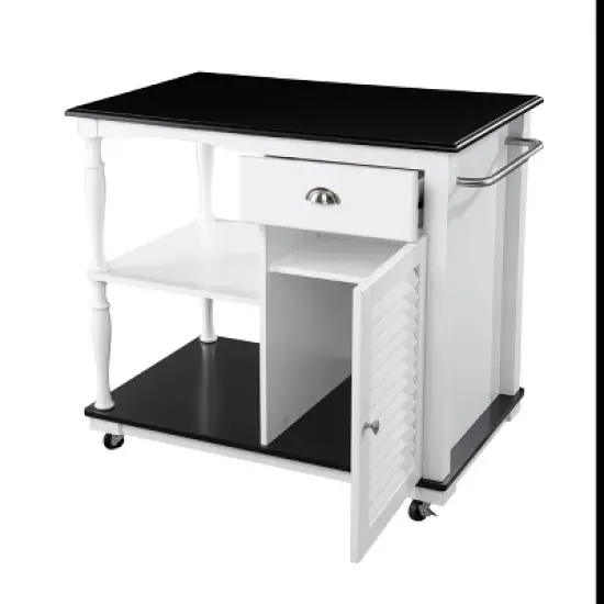 Denrard Rolling Kitchen Island with Storage White/Black - Aiden Lane image {7}