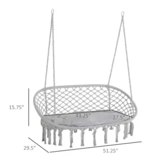 Syemin Patio Swings Chair Macrame Swing with Soft Cushion, Hanging Cotton Rope Chair for Indoor Outdoor Home Patio Backyard, Gray, 51.25"*29.5"*15.75" image {2}