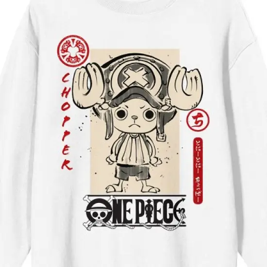 One Piece (Animated Series) - Chopper, icon, logo on white Adult Crew Neck Sweatshirt image {1}