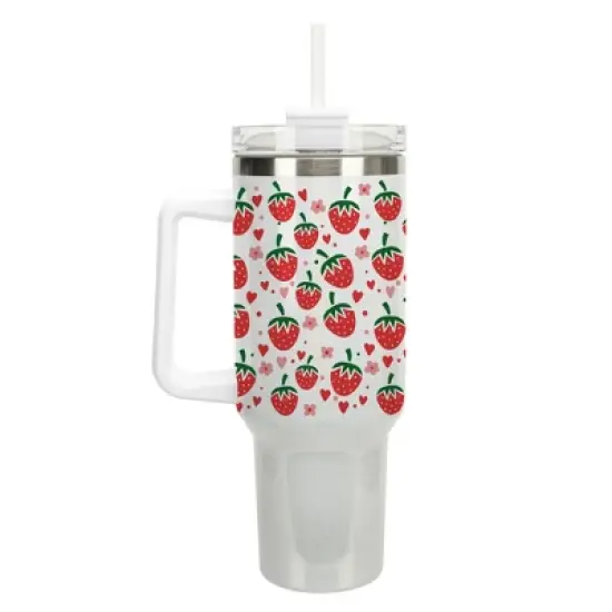 100 North Sweet Strawberry Heart Flower Fruit 40 oz. Stainless Steel, Large Water Bottle Coffee Mug, Spill & Leak Resistant, Thermal Travel Tumbler image {1}