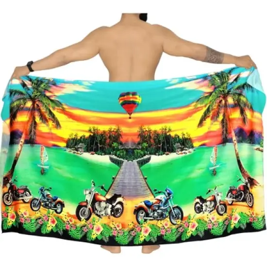 LA LEELA Men's Lava Lava Hawaiian Vacation Sarongs Summer Long Beach Cover Up Swimwear Holidays Pareo Beachwear for Men One Size Green, Floral image {4}