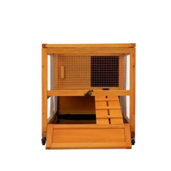 FURNIinspire Pet Crates and Houses, Tier Rabbit Hutch on Wheels, Openable Roof, Easy-to-Clean Tray, House for Small Animals, Orange, 38"*22"*6" image {2}