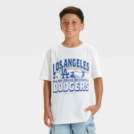 Boys' Los Angeles Dodgers Oversized Short Sleeve Graphic T-Shirt - White image {4}