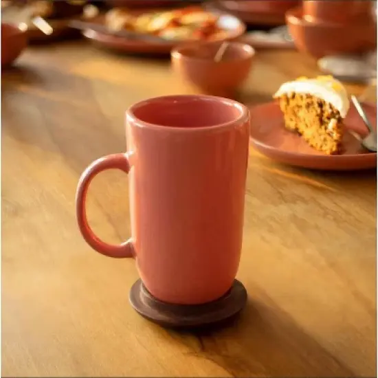 13.5 OZ Ceramic Peach Coffee Mug with Wooden Lid &uml;C Elegant & Functional Drinkware image {5}